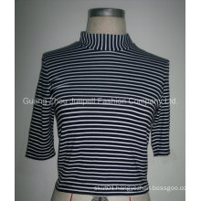 Ladies Knit Rayon Striped Mock Nect Tops